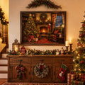 Christmas fireplace print styled with garland and candles