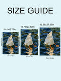 Size guide for duck pond canvas posters in 30 by 40, 40 by 60, and 50 by 70 cm