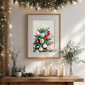 Christmas tree canvas framed on a softly draped neutral background