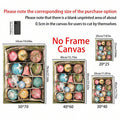 Size guide for portrait Christmas bauble canvas in four dimensions
