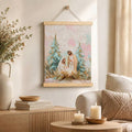 Wooden hanging Nativity print displayed in a bright neutral living room