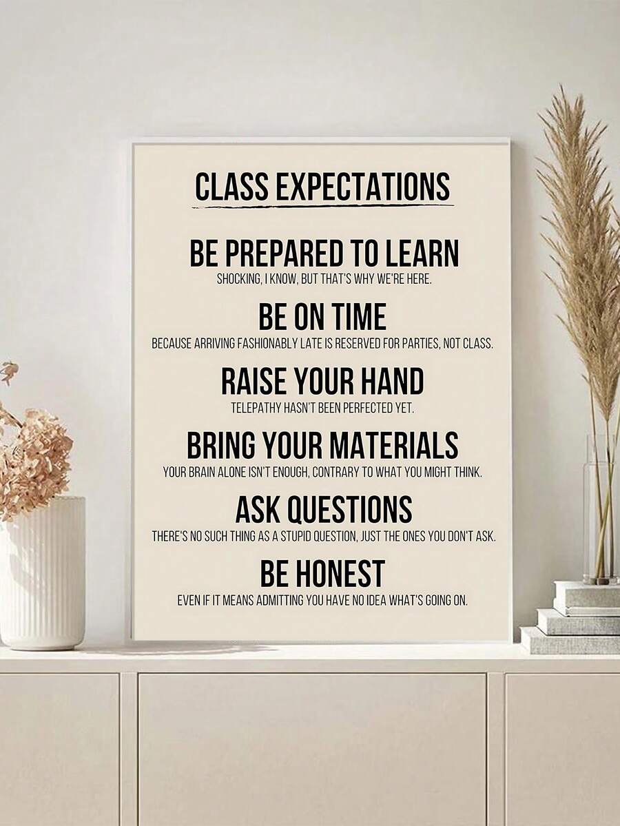 Sarcastic class expectations canvas poster in a bright classroom display