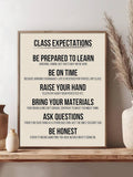 Framed class expectations poster with witty learning reminders