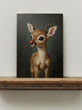 Christmas Red Nose Reindeer Vintage Oil Painting Style Animal Canvas Poster