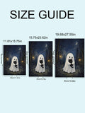 Size guide for Halloween ghost and black kitten canvas poster