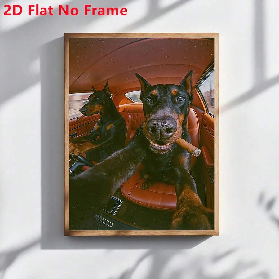 Vintage Doberman Dog Ink Painting Bohemian Retro Canvas Poster 1