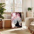 Japanese aesthetic samurai poster displayed in a bright living room