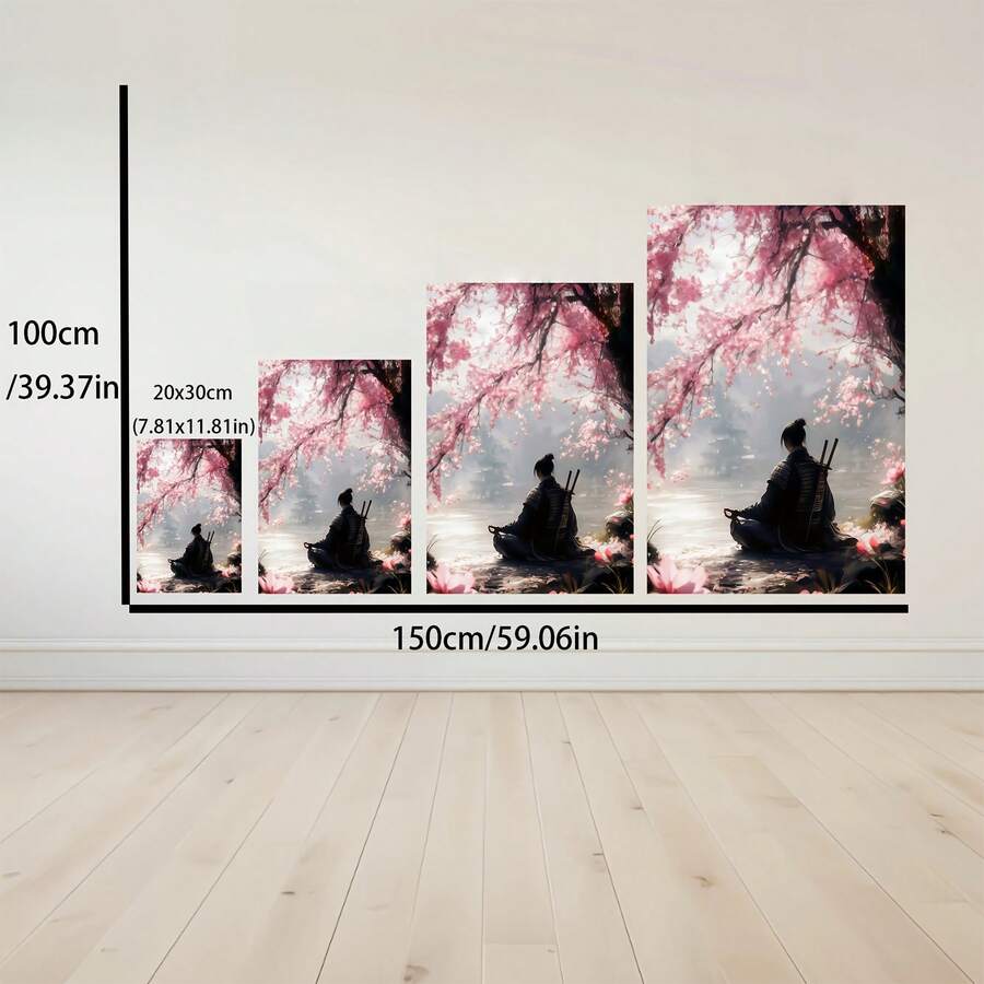 Size guide for samurai cherry blossom canvas poster in available formats