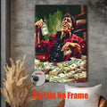 Bold abstract man with cash canvas artwork against a textured wall