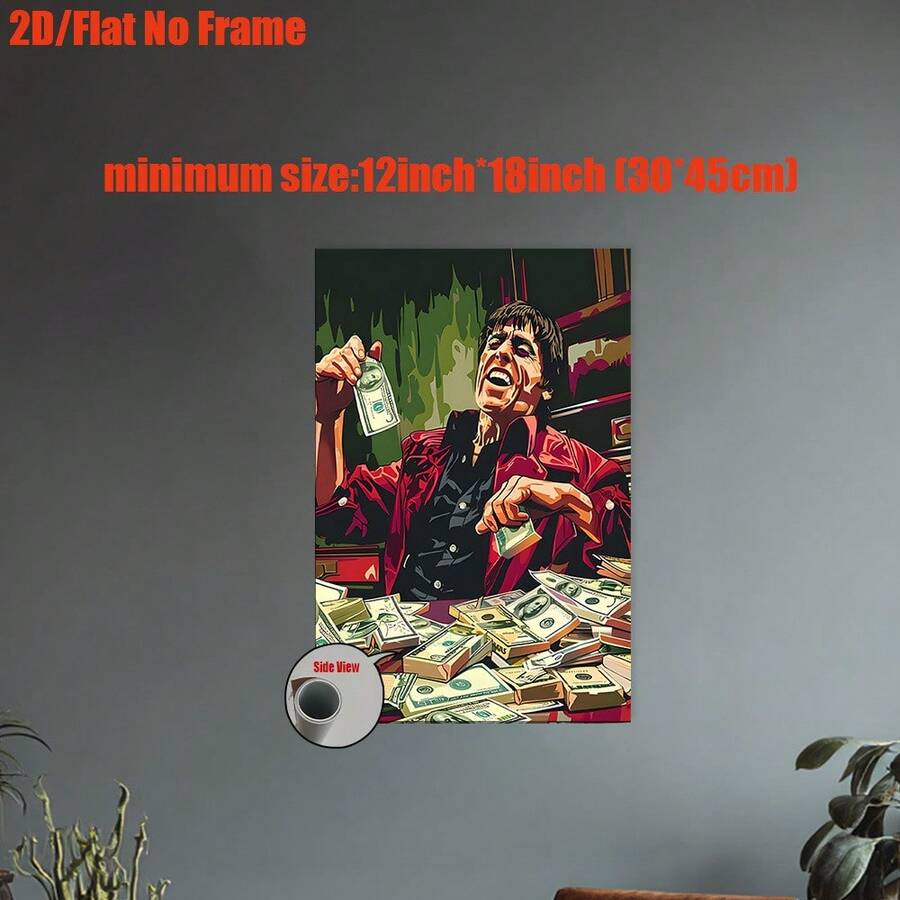 Unframed man and money graphic canvas poster in an industrial living room