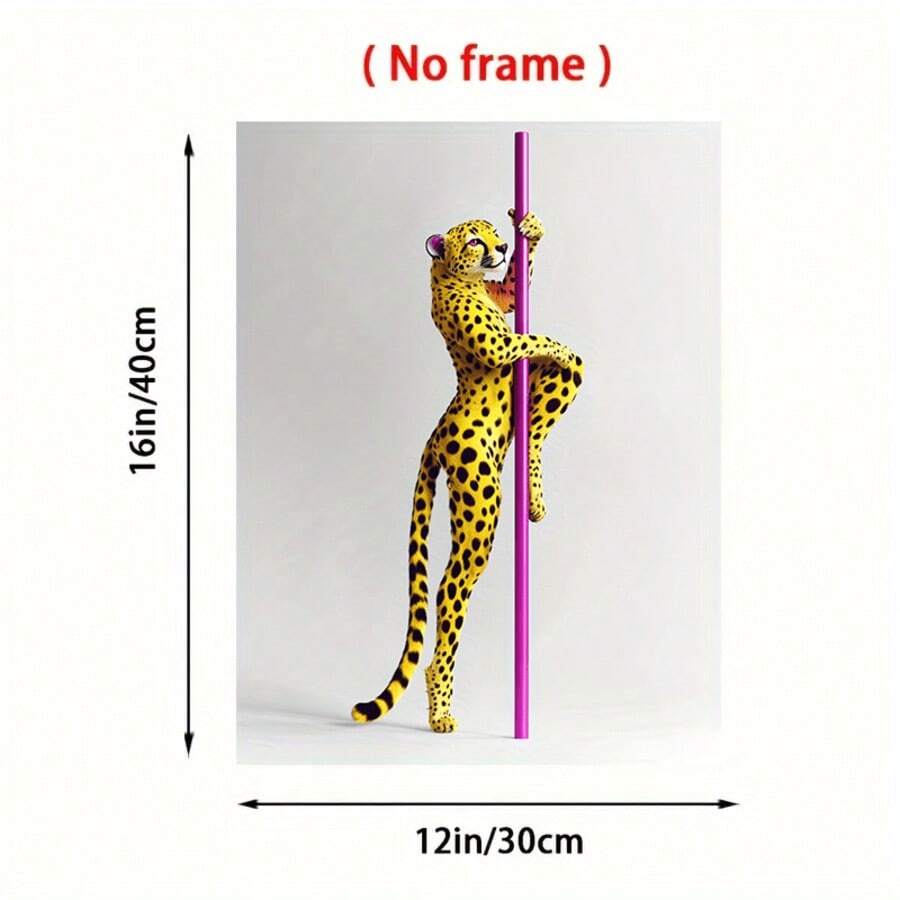 Unframed leopard pole dancer canvas poster with 30 by 40 centimeter size guide