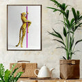 Framed playful leopard poster in a plant-filled interior
