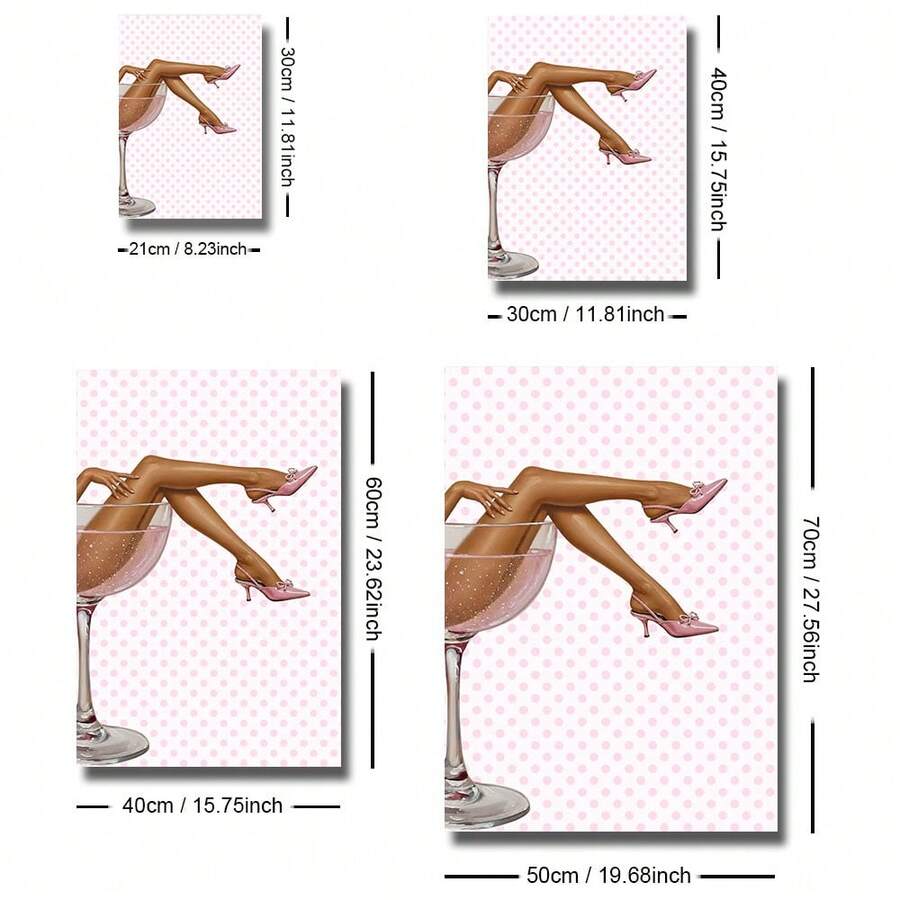 Size guide for pink martini fashion canvas poster with four available dimensions