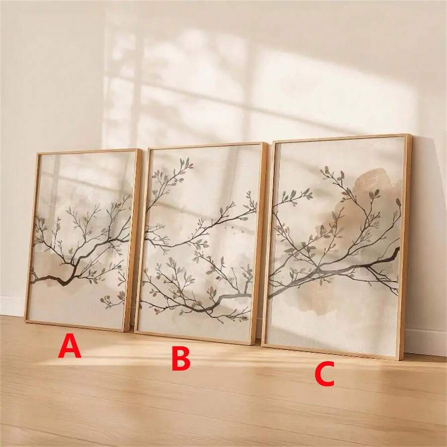 Neutral Botanical Japandi Beige Olive Green Japanese Nordic Canvas Poster Set 