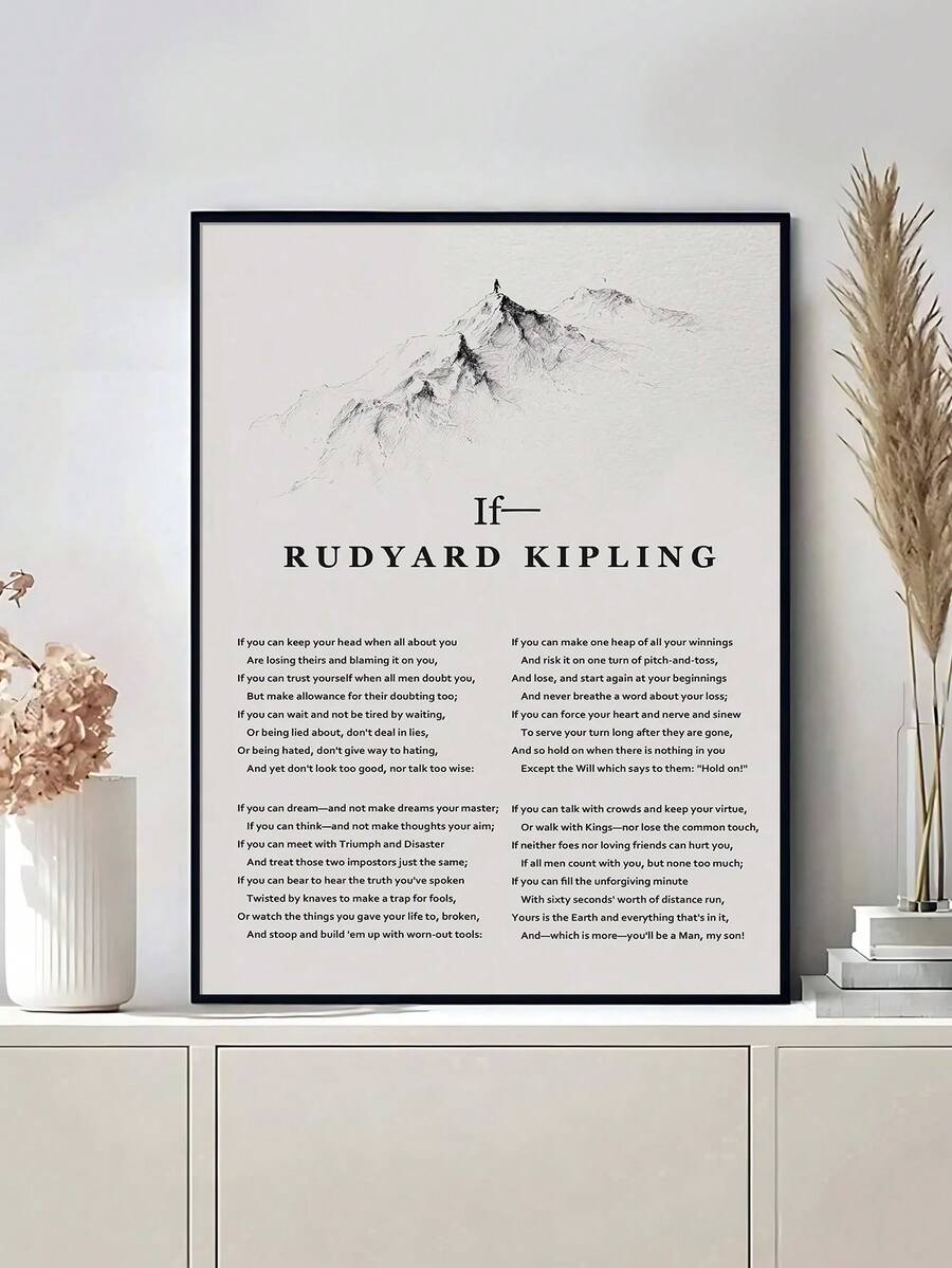 Rudyard Kipling If poem poster in light wood frame against paneled wall