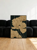 Gold Floral Dark Background Luxury Elegant Botanical Canvas Poster 