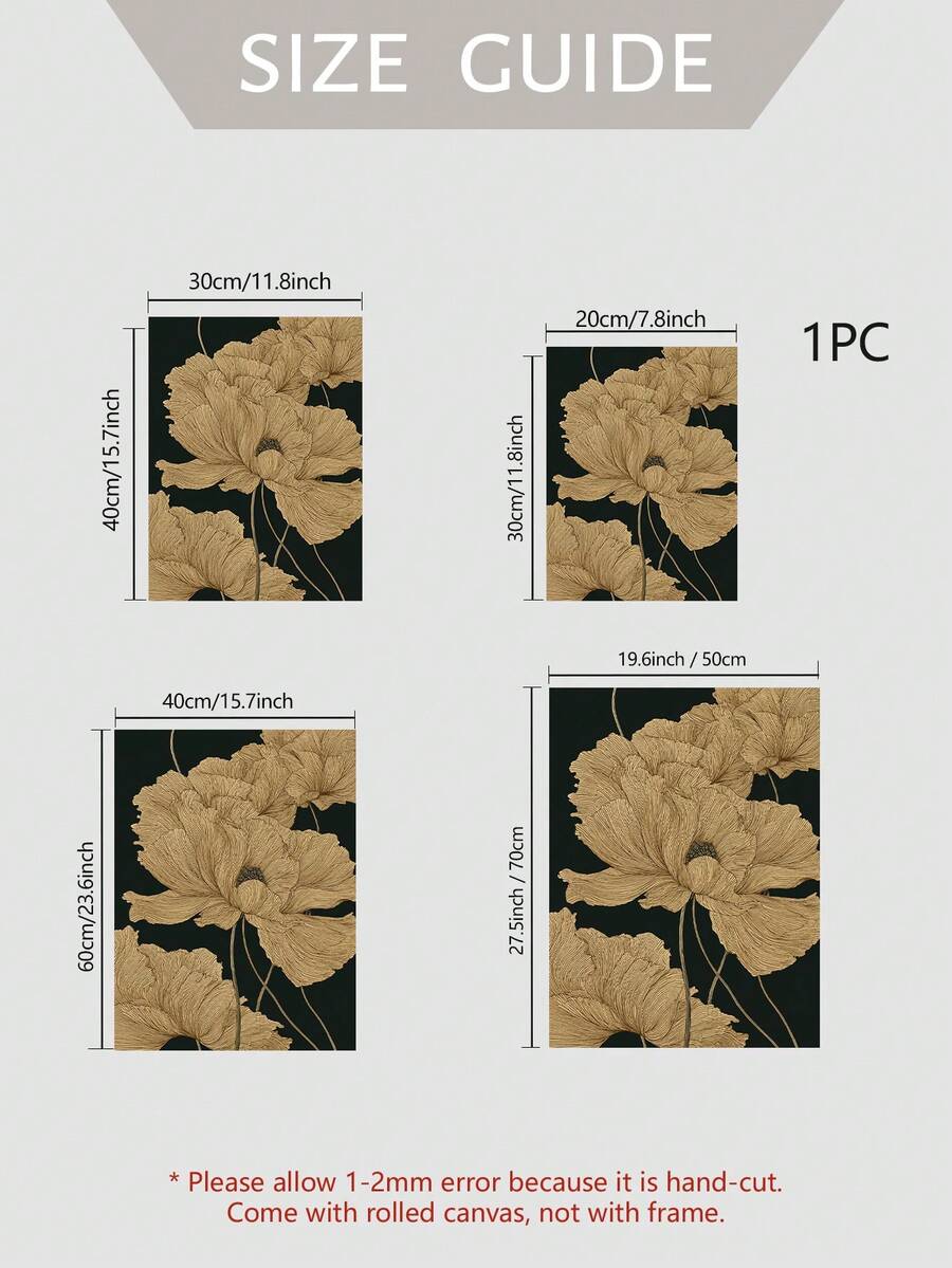 Gold Floral Dark Background Luxury Elegant Botanical Canvas Poster 