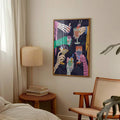 Spooky cocktail canvas poster shown in a neutral bedroom beside a chair and lamp