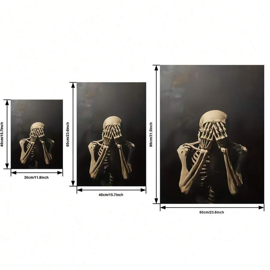 Canvas size guide showing one skeleton print in three dimensions