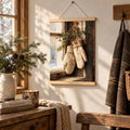 Rustic Vintage Christmas Mittens & Snowy Window Farmhouse Canvas Poster