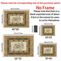 Size guide showing framed and unframed calligraphy canvas options