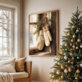 Rustic Vintage Christmas Mittens & Snowy Window Farmhouse Canvas Poster