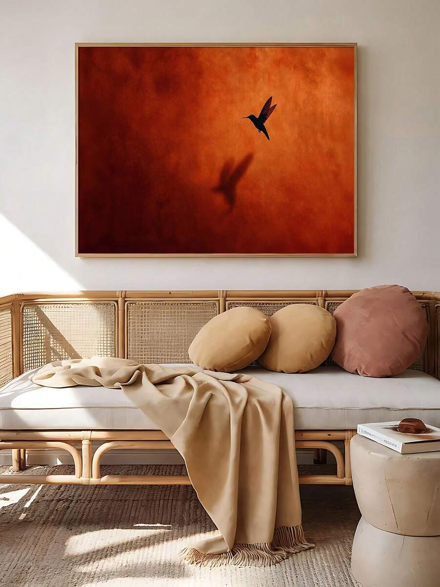 Portrait hummingbird agave canvas print styled in a calm bedroom