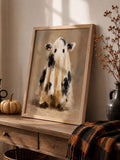 Whimsical Funny Ghost Cow Christmas & Halloween Farmhouse Canvas Poster 