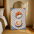 Breakfast still life canvas styled in a warm dining room with gallery art