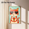 2D Flat Cute Cat Ice Cream Vintage Cartoon Style Canvas Poster