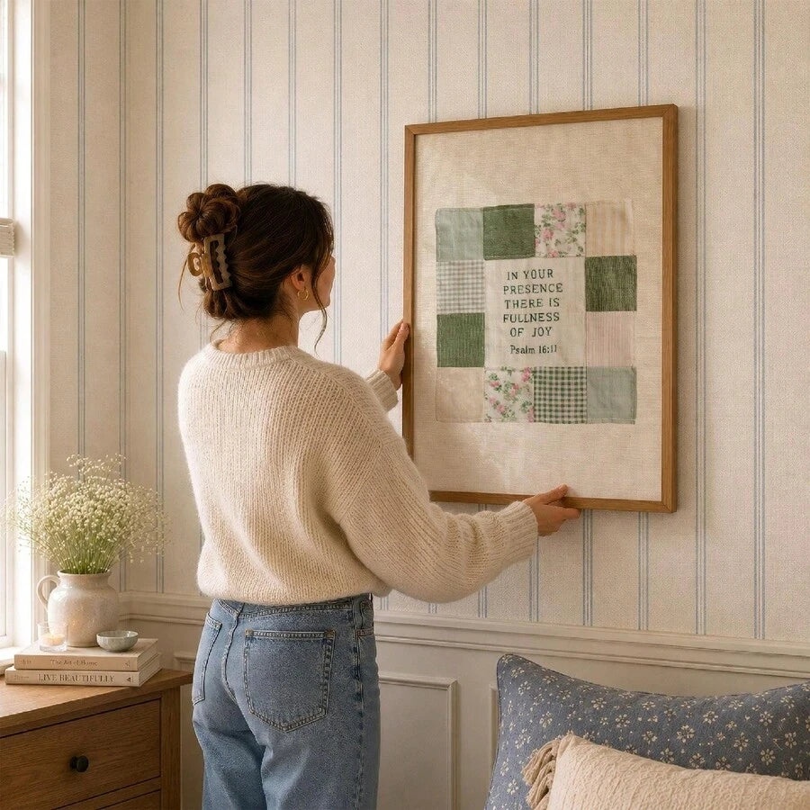 Psalm 16:11 "In Your Presence" Patchwork Christian Bible Verse Canvas Poster
