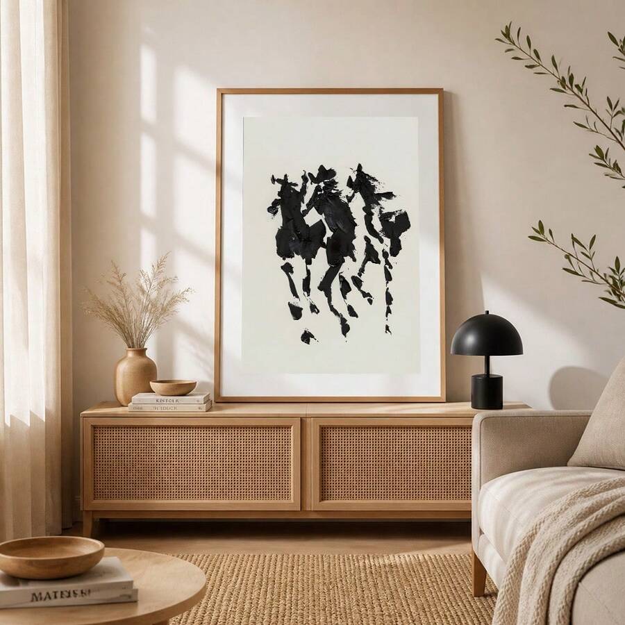 Minimalist Modern Abstract Black Brushstroke Figure Canvas Poster