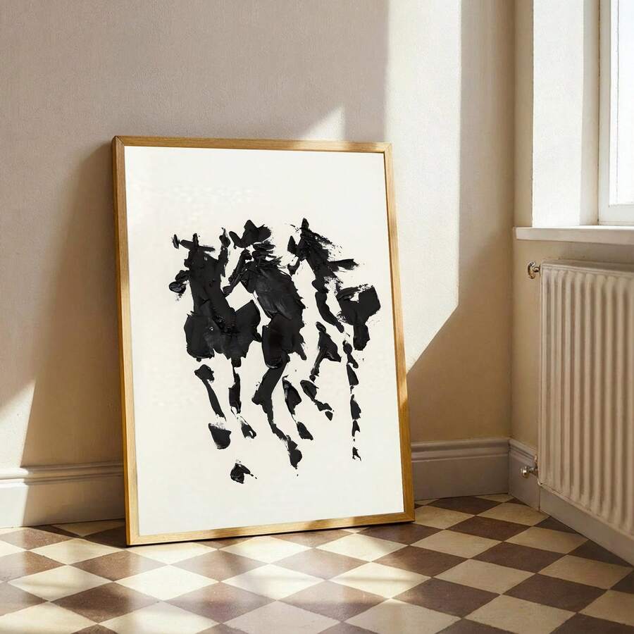 Minimalist Modern Abstract Black Brushstroke Figure Canvas Poster