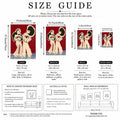 Size guide comparing four dimensions for the two-women fashion canvas poster