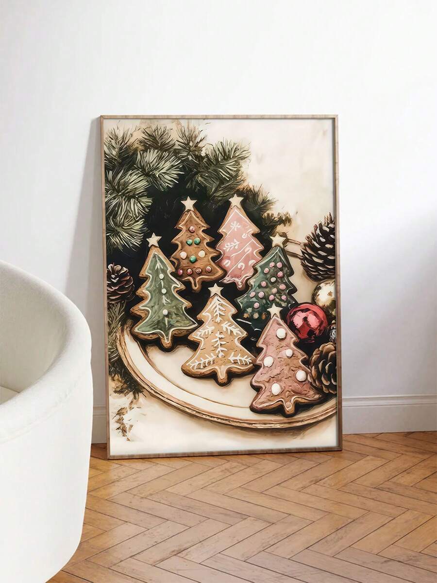 Canvas size guide showing the gingerbread cookie artwork in four available dimensions