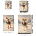 Size guide for snowy Christmas fawn canvas poster with available dimensions