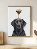 Close view of black Labrador portrait balancing a martini glass