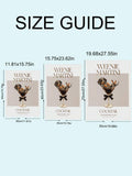 Size guide showing Weenie Martini dachshund canvas in three dimensions