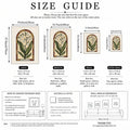 Lily poster size guide comparing four canvas dimensions from 21 by 30 to 50 by 70 cm