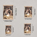 Size guide for Holy Family nativity canvas poster with available dimensions