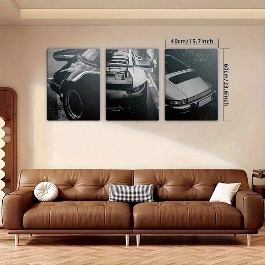 Classic sports car canvas panels leaning against a warm neutral wall