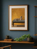 Dark Academia Vintage Leopard on Striped Bench Canvas Poster