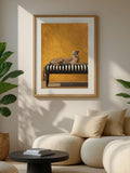 Dark Academia Vintage Leopard on Striped Bench Canvas Poster