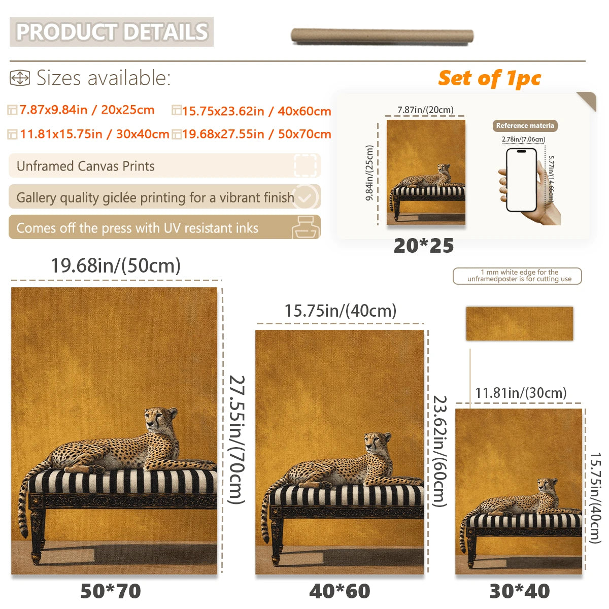Dark Academia Vintage Leopard on Striped Bench Canvas Poster