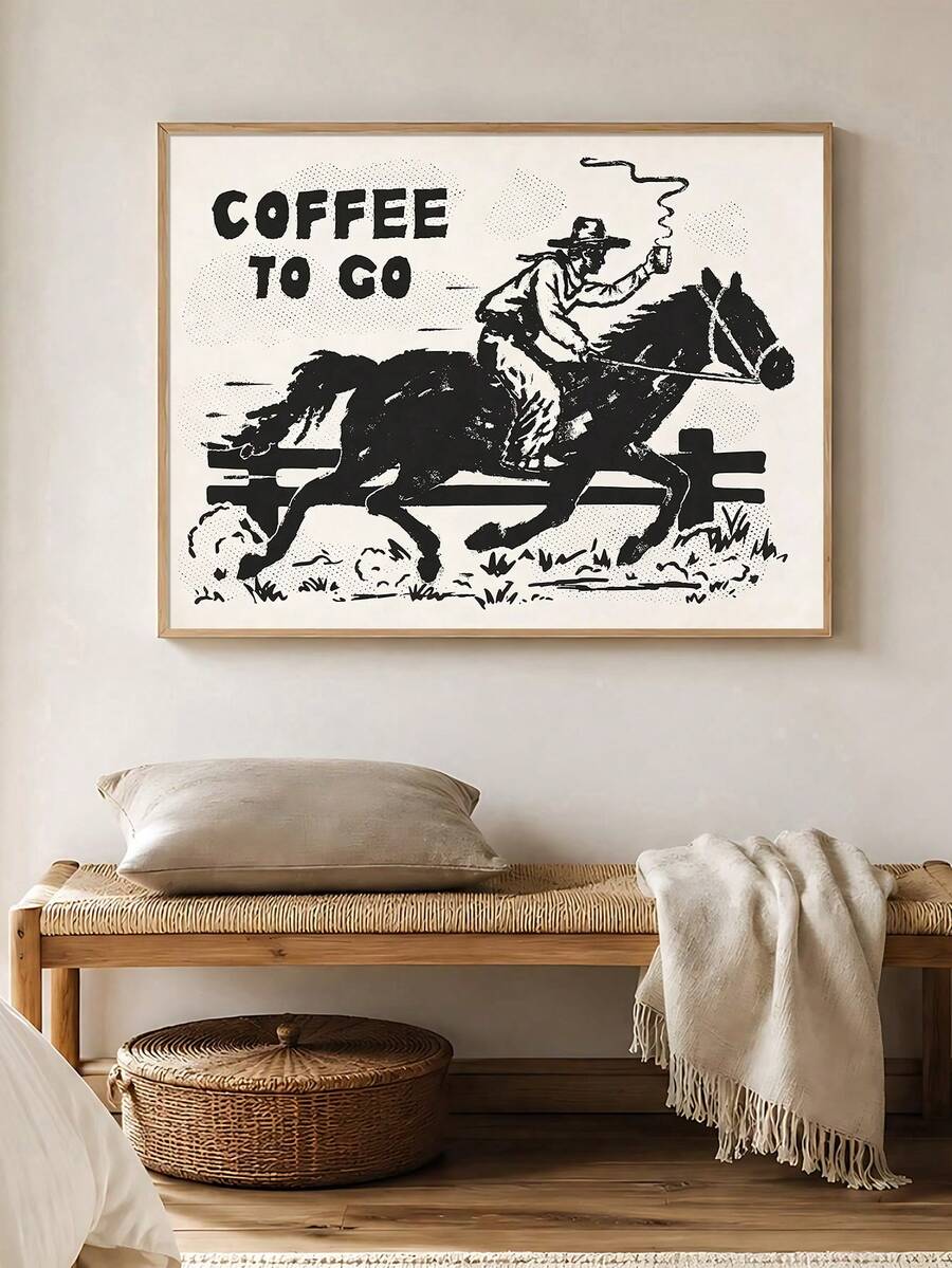 Cowgirl riding an alligator vintage stamp poster in a light wood frame