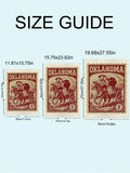 Size guide for vintage Oklahoma stamp canvas poster with available dimensions