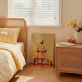 Star girl disco canvas styled beside a bed and flowers in a warm neutral bedroom