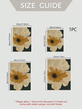 Canvas size guide showing four dimensions for the cream and ochre iris artwork