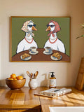 Retro animal canvas print displayed in a warm wood framed kitchen interior
