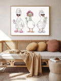 Goose wine bar wall art with colorful scarves and bead necklaces